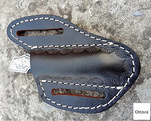 Ottoza Handmade Leather Knife Sheath CROSS DRAW KNIFE SHEATH 5" Folding Pocket Knife Sheath - Leather Folding Knife Sheath for 5 inch Folding Knives/Pocket Knives Black TOP GRAIN LEATHER No:73