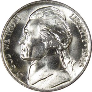 1945 p jefferson wartime nickel bu uncirculated mint state 35% silver 5c us coin