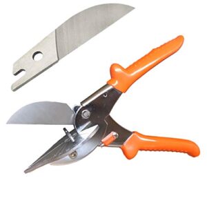 multi angle miter cutter | + spare blade | hand scissors multipurpose tool | 45-135 degree cutting | stainless steel, rubber handle & safety lock | miter shears, trim, chamfer & quarter round cutters