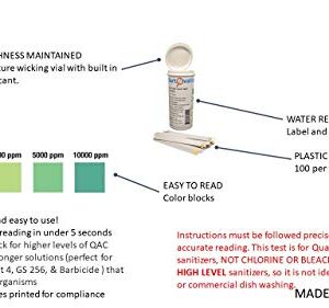 Very High Level Quaternary Ammonium (QAC, Multi Quat) Sanitizer Test Strips, 0-10,000 ppm [Vial of 50 Strips]