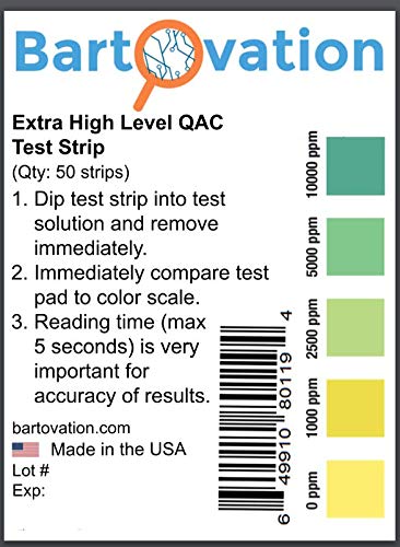 Very High Level Quaternary Ammonium (QAC, Multi Quat) Sanitizer Test Strips, 0-10,000 ppm [Vial of 50 Strips]