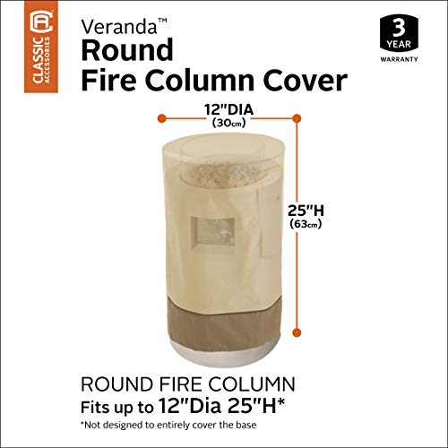 Classic Accessories Veranda Water-Resistant 12 Inch Round Fire Column Cover, outdoor firepit column cover
