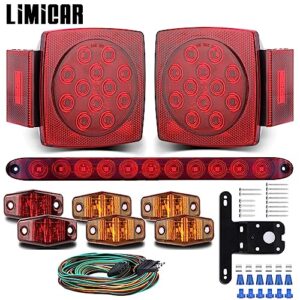 LIMICAR Trailer Lights LED Kit, LED Trailer Lights Kit, Boat Trailer Lights LED Submersible Kit, LED Trailer Lights Kit for Utility Trailer, w/Red Amber Trailer Marker Lights, 3rd Brake ID Light Bar