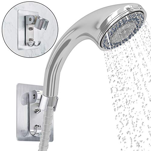 Shower Head Holder Strong Adhesive Shower Head Wall Mounting Bracket Adjustable Shower Wand Holder with 2 Hanger Hooks No Drill Need (2)