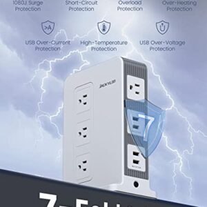 Power Strip Surge Protector Tower - JACKYLED 10 Outlet 4 USB Vertical Charging Station, 1875W 15A, 1080J with 6ft Heavy Duty Extension Cord for Multiple Devices, Home Office Dorm RV