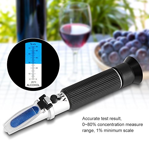 Alcohol Test Refractometer, Asixx Beer Refractometer, Alcohol Refractometer Professional Handheld Alcohol Test Refractometer Wine Tester, Made Aluminum, 0~80% Measuring Range