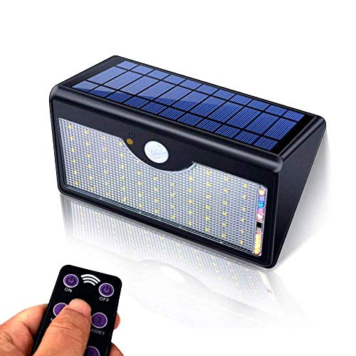 HVIKOV Motion Sensor Light Outdoor, 60 Led Solar, 5 Modes Remote Control,1300LM Waterproof Wide Angle, Wireless Super Bright Security Wall Lights for Driveway, Wall, Patio, Yard, Garden（Black）