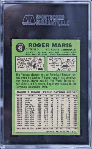 Yankees Roger Maris Signed 1967 Topps #45 Auto Card SGC - Baseball Slabbed Autographed Cards