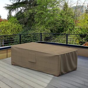 Budge P5A35BTNW3 StormBlock Hillside Patio Ottoman/Coffee Table Cover Premium, Outdoor, Waterproof, Medium, Black and Tan Weave