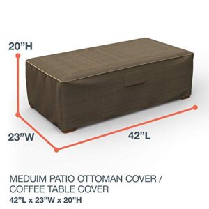 Budge P5A35BTNW3 StormBlock Hillside Patio Ottoman/Coffee Table Cover Premium, Outdoor, Waterproof, Medium, Black and Tan Weave