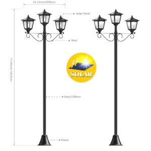 72" Solar Lamp Post Lights, Triple-Head Street Vintage Outdoor Post Light for Garden, Lawn, Planter Not Included