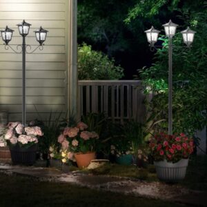72" Solar Lamp Post Lights, Triple-Head Street Vintage Outdoor Post Light for Garden, Lawn, Planter Not Included