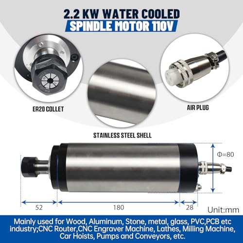 CNCTOPBAOS 2.2KW Water Cooled Spindle Motor ER20 24000rpm 400Hz+2.2KW VFD Inverter Variable Frequency Driver 110V+80mm Clamp+80W Pump+6m Pipe+14pcs Collet CNC Kit for CNC Router Milling Machine