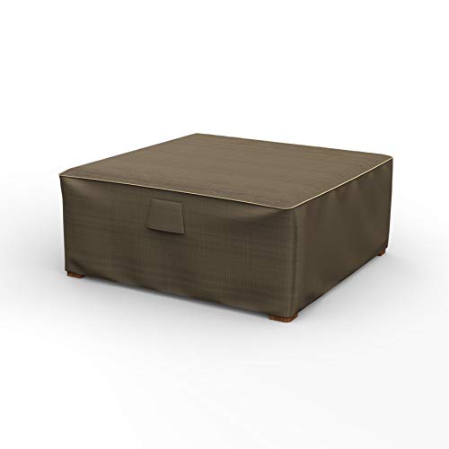 Budge StormBlock Hillside Square Patio Table Ottoman Cover Premium, Outdoor, Waterproof, Large, Black and Tan Weave