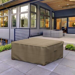 Budge StormBlock Hillside Square Patio Table Ottoman Cover Premium, Outdoor, Waterproof, Large, Black and Tan Weave