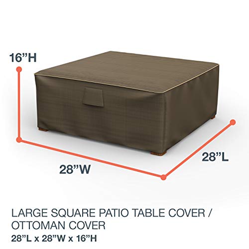 Budge StormBlock Hillside Square Patio Table Ottoman Cover Premium, Outdoor, Waterproof, Large, Black and Tan Weave