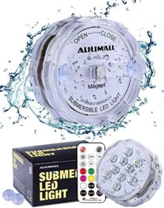 alilimall submersible led lights, 3.3'' pool lights underwater waterproof pond lights, aa battery puck lights with remote magnet suction cup for hot tub bathtub shower spa vase base christmas party