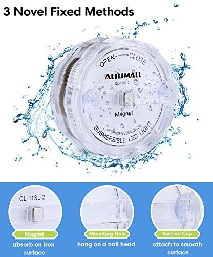 Alilimall Submersible LED Lights, 3.3'' Pool Lights Underwater Waterproof Pond Lights, AA Battery Puck Lights with Remote Magnet Suction Cup for Hot Tub Bathtub Shower Spa Vase Base Christmas Party