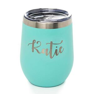 personalized monogram wine tumbler with lid - customized stainless steel stemless wine glass