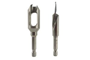 woodowl 58s-15 plug cutter/countersink set 4 mm (~5/32”) pilot hole and 12 mm (~15/32”) countersink and plug, cuts plugs with cordless drills
