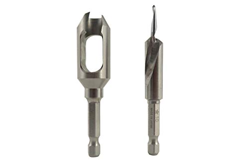 WoodOwl 58S-15 Plug Cutter/Countersink Set 4 mm (~5/32”) Pilot Hole and 12 mm (~15/32”) Countersink and Plug, Cuts Plugs with Cordless Drills