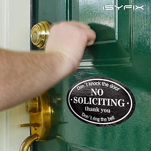 iSYFIX No Soliciting Sign Sticker for House, Home & Business - 4 Pack 7x4.6 inch - Premium Self-Adhesive Vinyl, Laminated for Ultimate UV, Weather, Scratch, Water and Fade Resistance, Indoor & Outdoor