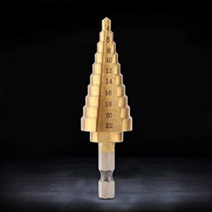 Step Drill Bit, High Speed Steel HSS Cone Drill Bit 1/4" Hex Shank Coated Hole Cutter 4-22mm