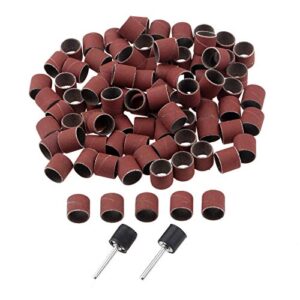 100 pcs sanding bands 600 grit drums sleeves for dremel rotary tools with 2pcs mandrel 12cm