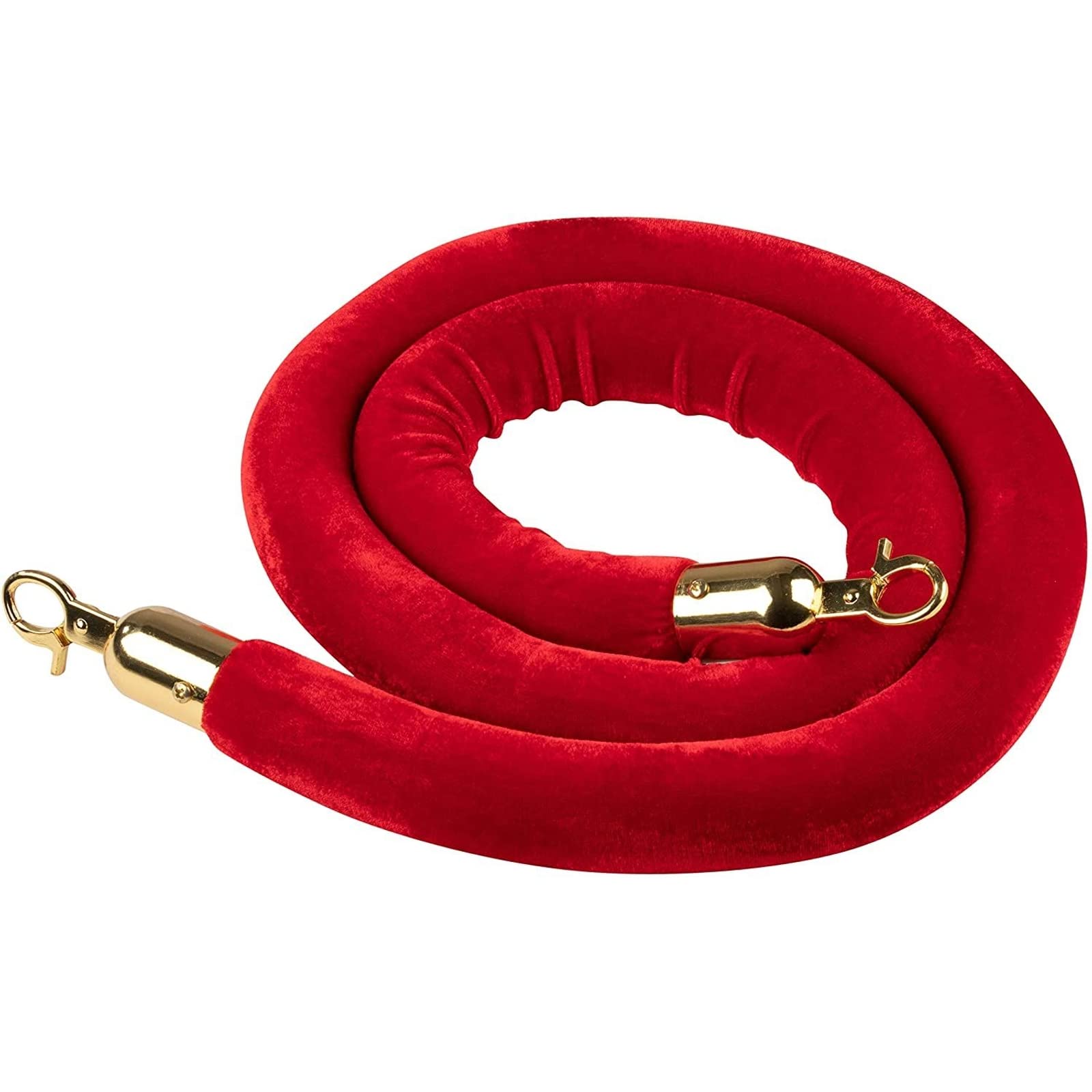 Set of 2 Red Velvet Stanchion Rope, 5-Foot Crowd Control Barriers with Polished Gold Hooks