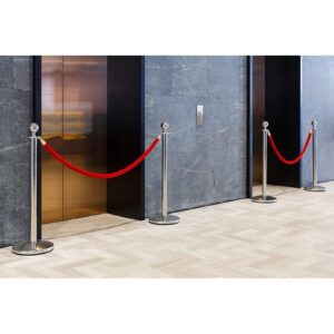 Set of 2 Red Velvet Stanchion Rope, 5-Foot Crowd Control Barriers with Polished Gold Hooks