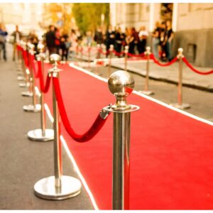 Set of 2 Red Velvet Stanchion Rope, 5-Foot Crowd Control Barriers with Polished Gold Hooks