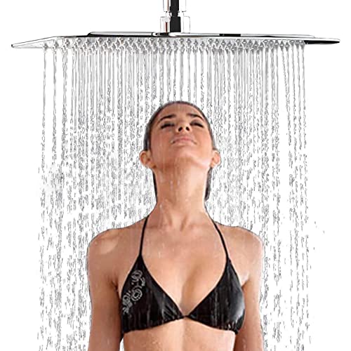 Sd 16 Inch Large Square Rain Shower head, Stainless Steel Shower Head with Polish Chrome Finish, Ultra Thin Waterfall Full Body Coverage with Silicone Nozzle Easy to Clean and Install…