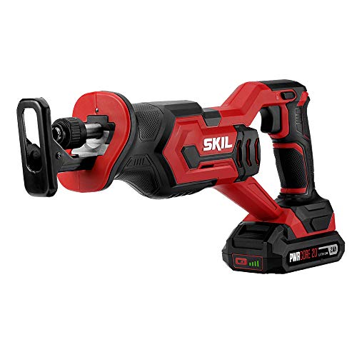 SKIL 4-Tool Kit: 20V Cordless Drill Driver, Impact Driver, Reciprocating Saw and LED Spotlight, Includes Two 2.0Ah Lithium Batteries and One Charger - CB739601, White