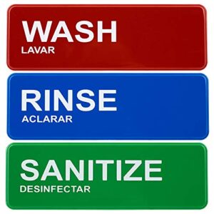 excello global products wash, rinse, sanitize signs 8.5" x 2.75" (3 signs)