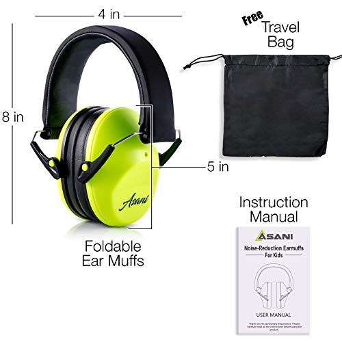 Asani Kids’ Noise Cancelling Ear Muffs | 25db Hearing Protection Earmuffs for Children/Toddler | Sound Blocking Over Ear Headphones | Bonus Carry Bag | For Shooting Range, Mowing, Car Race & More