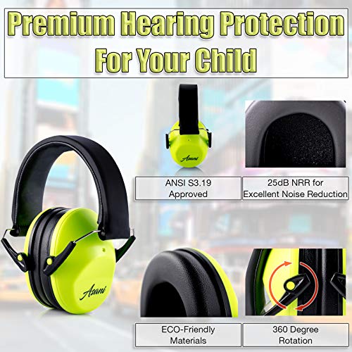 Asani Kids’ Noise Cancelling Ear Muffs | 25db Hearing Protection Earmuffs for Children/Toddler | Sound Blocking Over Ear Headphones | Bonus Carry Bag | For Shooting Range, Mowing, Car Race & More