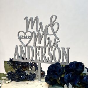 personalized wedding cake topper, wooden cake toppers, mr mrs heart customized wedding date and last name to be bride & groom