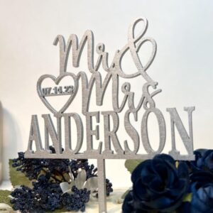 Personalized Wedding Cake Topper, Wooden Cake Toppers, Mr Mrs Heart Customized Wedding Date And Last Name To Be Bride & Groom