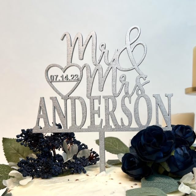 Personalized Wedding Cake Topper, Wooden Cake Toppers, Mr Mrs Heart Customized Wedding Date And Last Name To Be Bride & Groom