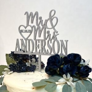 Personalized Wedding Cake Topper, Wooden Cake Toppers, Mr Mrs Heart Customized Wedding Date And Last Name To Be Bride & Groom