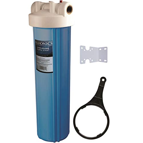 Bluonics 4.5 x 20" Whole House Water Filter Housing System for Standard Size 4.5" x 20" Cartridge - Complete with Wrench, Bracket and Screws