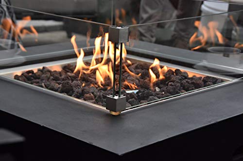 Modeno Aurora Outdoor Fire Pit Propane Table 34 Inches Square Firepit Table Concrete High Floor Clearance Patio Heater Electronic Ignition Backyard Fireplace Cover Lava Rock Included