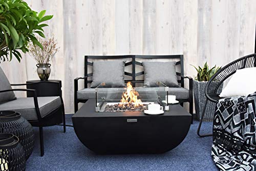 Modeno Aurora Outdoor Fire Pit Propane Table 34 Inches Square Firepit Table Concrete High Floor Clearance Patio Heater Electronic Ignition Backyard Fireplace Cover Lava Rock Included