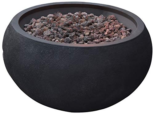 Modeno Outdoor York Fire Pit Table Grey Durable Round Fire Bowl Glass Fiber Reinforced Concrete Propane Patio Fire Place 27 Inches Electronic Ignition Cover and Lava Rock Included