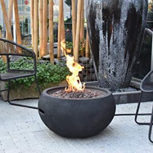 Modeno Outdoor York Fire Pit Table Grey Durable Round Fire Bowl Glass Fiber Reinforced Concrete Propane Patio Fire Place 27 Inches Electronic Ignition Cover and Lava Rock Included