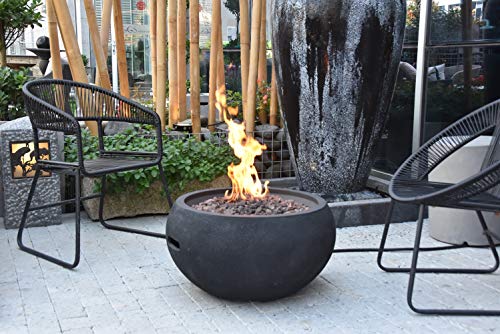 Modeno Outdoor York Fire Pit Table Grey Durable Round Fire Bowl Glass Fiber Reinforced Concrete Propane Patio Fire Place 27 Inches Electronic Ignition Cover and Lava Rock Included