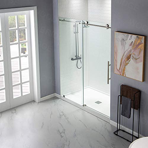 WOODBRIDGE MSDC4876-B Frameless Sliding Glass Shower Door | 44"-48"W x 76"H | Brushed Nickel Finish