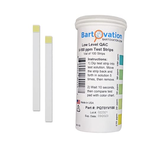 Low Level Residual Quaternary Ammonium (QAC, Multi Quat) Test Strips, 0-100 ppm [Vial of 100 Strips]