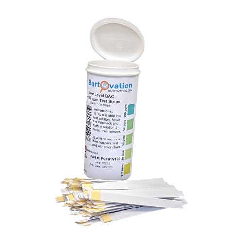 Low Level Residual Quaternary Ammonium (QAC, Multi Quat) Test Strips, 0-100 ppm [Vial of 100 Strips]