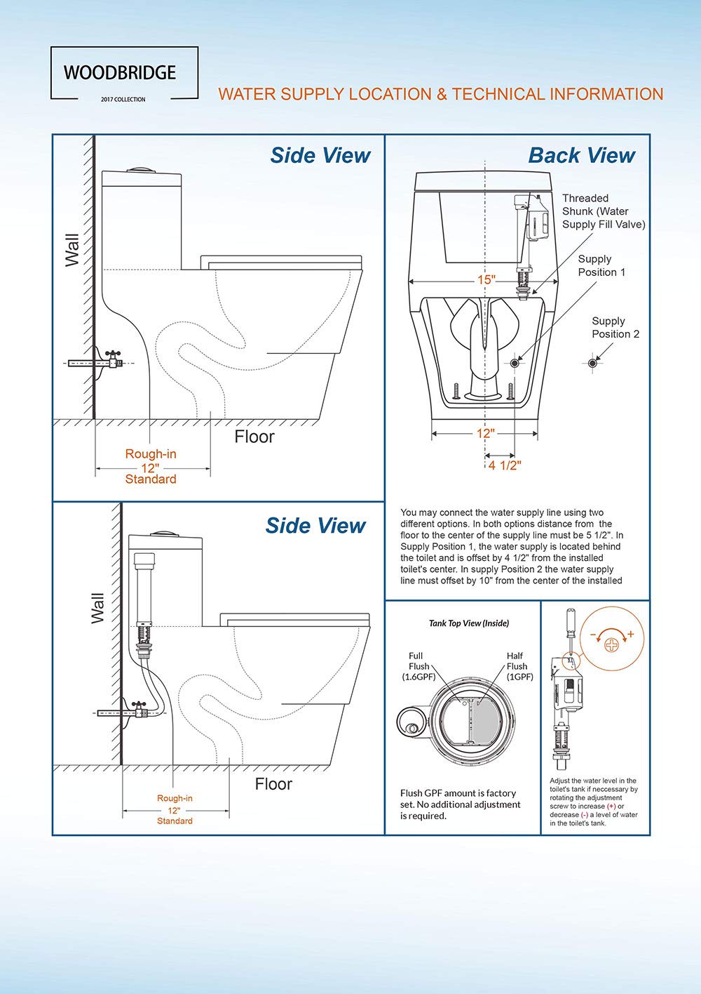 WOODBRIDGE One Piece Toilet with Soft Closing Seat, Chair Height, 1.28 GPF Dual, Water Sensed, 1000 Gram MaP Flushing Score Toilet with Chrome Button T0001-CH, White